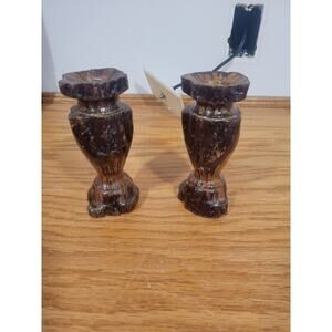 Vintage Turned and Carved Wood Candle Holders